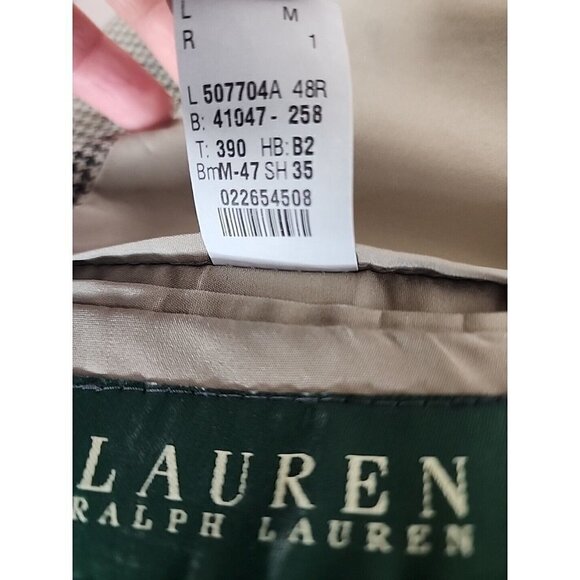 Lauren Ralph Lauren Brown Houndstooth Sportcoat Blazer Tan 100% Wool 48R - Picture 15 of 16